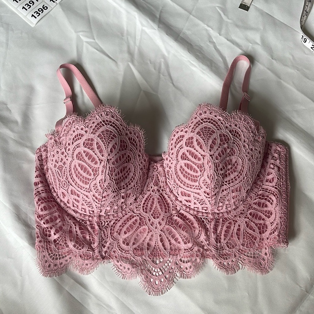 1380- VS dream angels lined multiway bustier pink lace bra- 38C